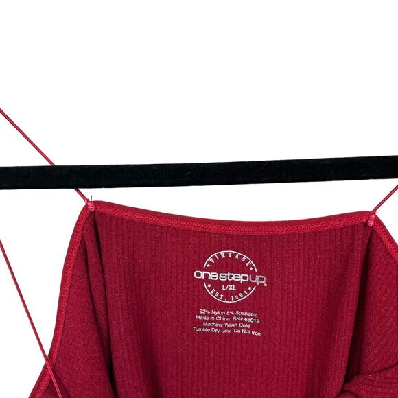 One Step Up Body Suit Stretch Ribbed Spaghetti Straps Snap Bottom Red Women L/XL - Picture 5 of 5